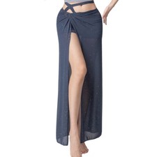 Tribal Belly Dance Training Mesh Long Skirt Festival Slit Skirt Performance Wear
