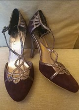 Monsoon Purple Suede High Heel 1930s Vintage Style Shoes Size 6 Or 39