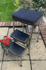 VINTAGE PRESTIGE MID CENTURY KITCHEN STEP STOOL CHROME FRAME TWO FOLDAWAY STEPS