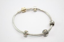 Pandora Sterling Silver Charm Bracelet w/ Charms 14ct Gold Clasp (26g)