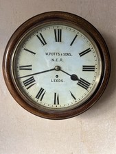 Antique Oak  Fusee Wall RAILWAY Clock W Potts &sons  North Eastern Railway Leeds