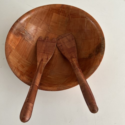 Vintage wooden patchwork bowl - vintage,