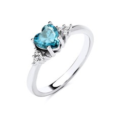 Sterling Silver 925 simulated Blue Topaz & Cz Solitaite Engagement Ring size K-S
