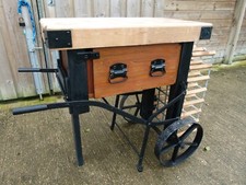 UNUSUAL LATE 19th EARLY 20thC MOBILE BUTCHERS BLOCK / ISLAND IMMENSE CHARACTER.