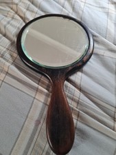 Vintage Bevelled Glass Hand Held Mirror Hallmarked Real Ebony Wood France