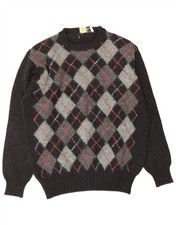 PRINGLE Mens Crew Neck Jumper Sweater UK 42 Large Grey Argyle/Diamond Wool PT06