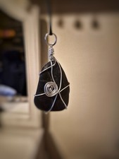 Handmade Cornish Basalt Stone Pendant, Wire Wrapped Minimalist Necklace