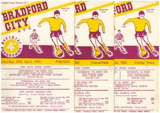 Bradford City HOME Football programmes 1964 to 1966 League Matches