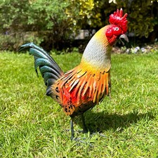 Rooster Garden Sculpture 27cm Metal Farmyard Bird Chicken Outdoor Ornament Gift