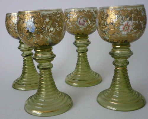 Antique green glass gold - green, &