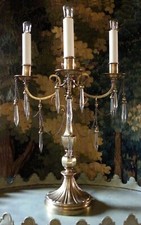 Edwardian Brass Table Lamp With Chain Swags And Icicle Crystals. Lovely Patina.