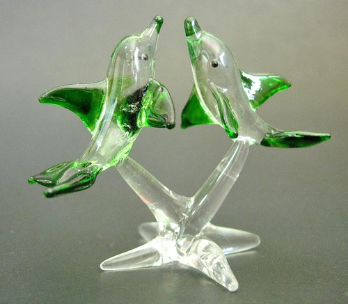 Hand blown glass two dolphins - two,