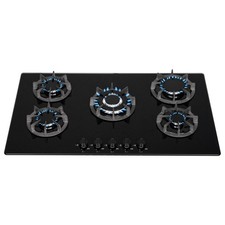 SIA BGH90BL 90cm Black 5 Burner Gas On Glass Hob | Cast Iron Supports | LPG Kit
