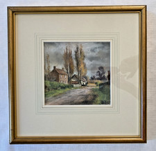 Vintage Pastel Painting Country Cottage Signed Framed Countryside Rural Scene