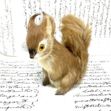 Vintage Real Fur Squirrel Ornament Figure REALISTIC MODEL Animal Stuffed Old 70s