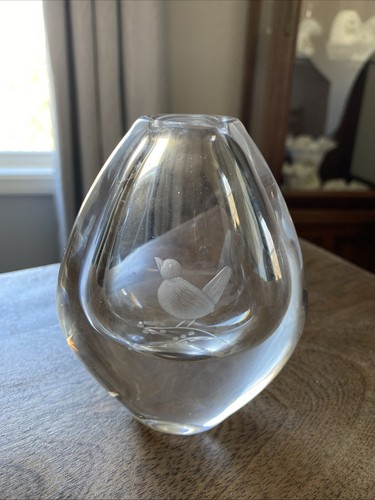 Vtg crystal bud vase etched - crystal,