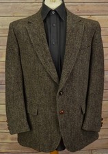 Mens brown harris tweed blazer 42 short jacket wool single breast wool coat