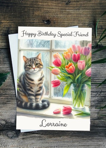 Cat birthday card personalised - card,