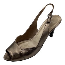 Gabor Womens Gold Leather High Heel Slingback Shoes Sandals Size UK 6 Used