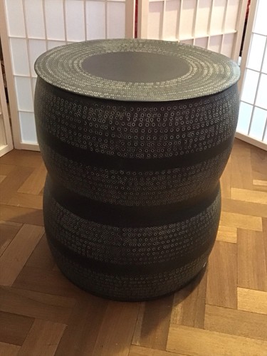 Metal drum embossed side table - drum,