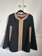 Vintage LAURA ASHLEY Black Wool Blend Cape Size Medium 