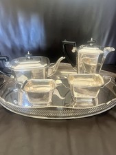 Vintage Silver Plate Tea/Coffee Pot Milk Jug and Sugar Bowl Set with Tray VGC