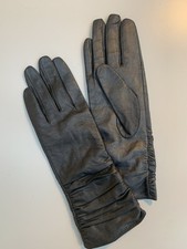 PIA ROSSINI leather gloves dark silver grey ruched higher wrist Size M