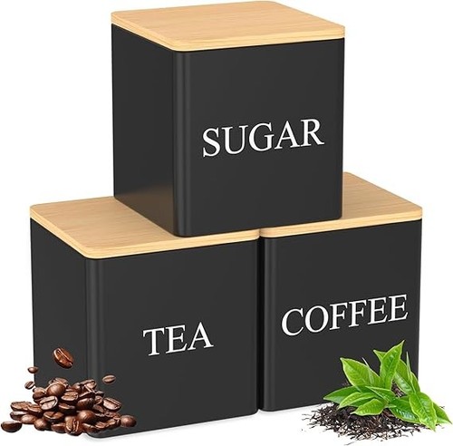 Tea sugar coffee canisters - 3x,