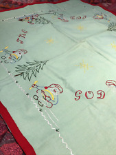 Colourful Vintage Square Christmas Hand Embroidered Tablecloth 88cm square