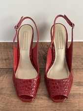 M&S Limited Collection Peep Toe Slingback Shoes UK4 EU37 Patent Red Crocodile