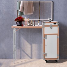 Professional Makeup Train Case Mirrored Rolling Makeup Case & Foldable Workbench