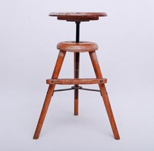 Vintage 50S Workshop Stool Height Adjustable 64 - 83 Cm Wood Metal 1.Z