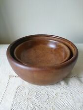 Pair Vintage Turned Wooden Bowls Mid Century Style Warm Tone Rustic Patina