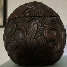 Partylite Tropical Reed Diffuser Holder Dark Brown Floral Carving Ceramic