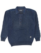BLUE WILLI'S Mens Polo Neck Jumper Sweater Large Blue Cotton E006