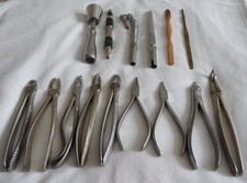 Dental instruments, selection of forceps, pliers, etc. all good usable condition