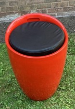 QUIRKY HEAVY DUTY PLASTIC RED STOOL WITH BLACK FAUX LEATHER PADDED SEAT   