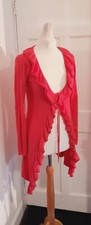 Philosophy long Cardigan frilled sz 10 12 raspberry red Wool Cashmere thin knit