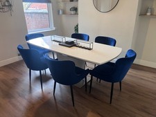 White Dining table and Blue