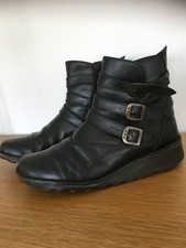 Fly of London BUCKLE Ankle BOOTS Black Leather Size UK 7