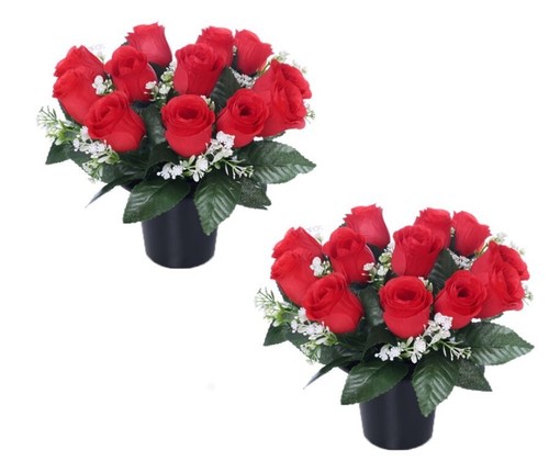 Red rose grave flowers - 2x,