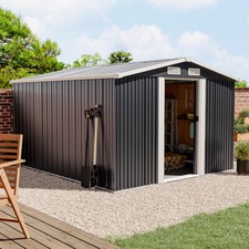 10X8FT Metal Steel Garden Shed Apex Roof W/ Free Base Storage House Ventilation