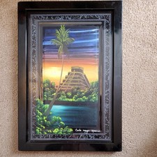 Hand Painted Tile Signed Mexican X Caret Mex Tropical Parrot Wall Art 12" X 8"