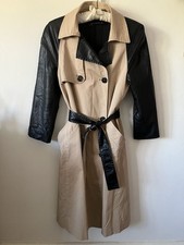 Zara Ladies Classic Trench Coat With Faux Leather Sleeves And Tie Belt