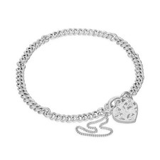 Sterling Silver Curb Chain Charm Bracelet with Heart Padlock 6 - 8 Inches