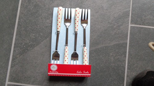 Cake forks white with - , red