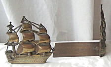 BOOKENDS VINTAGE BRASS GALLEON SHIP