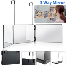 3 Way Trifold Mirror 360° Barber Mirror Adjustable Brackets Hanging Self Mirror