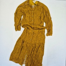 WHISTLES Dress 18 Yellow Women's Floral Button Midi Long Sleeve