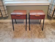 MCM pair of vintage teak Austinsuite bedside cabinets  black tubular steel legs